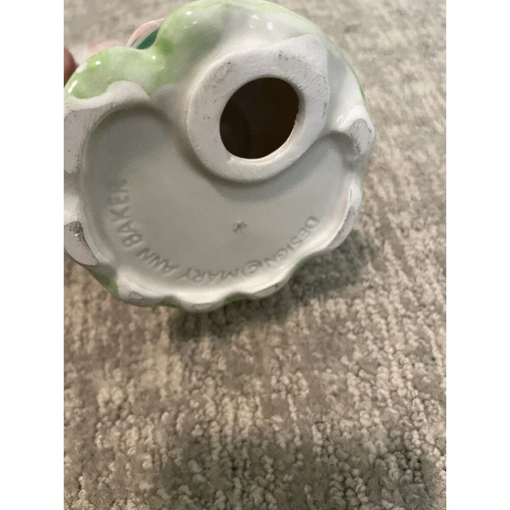Mary Ann Baker Frog Figural Glazed Ceramic Taper Candle Holders Pair